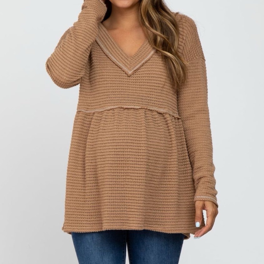 PinkBlush Camel Waffle Knit Maternity Peplum Top